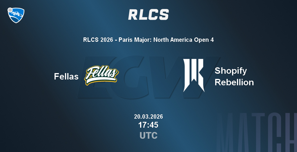 Fellas VS Shopify Rebellion ? Rocket League ? Betting Tips, Stream, LiveScore, Results on EGW?