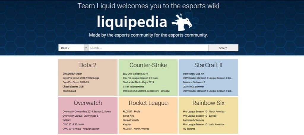 Liquipedia: Dota 2, CS:GO, LoL, PUBG, SC2, Overwatch, WC3, RainbowSix (R6)