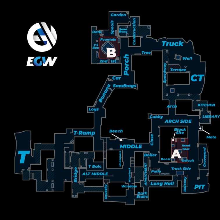 All callouts on the map Inferno in CS:GO. Photo 1