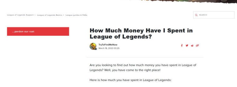 How much money have I spent on League of Legends?